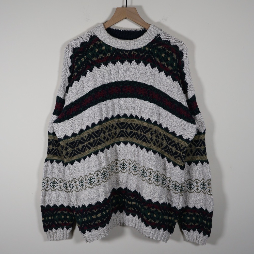Vintage Great Lakes Recreation Geometric Chunky Knit Sweater Men's XL 24x29